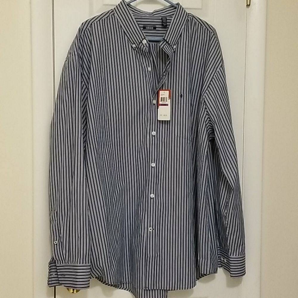 Izod blue and white vertical stripes dress shirt